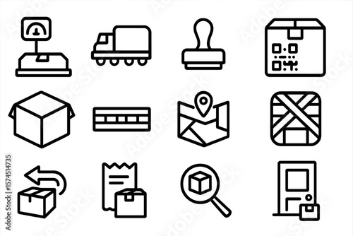 Set of linear icons for delivery and logistics