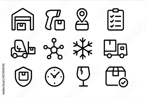 Warehouse and logistics icons with shadow effect on metallic background