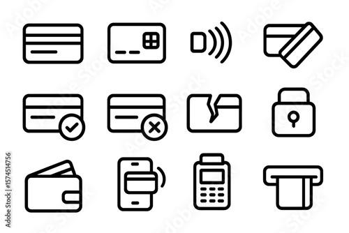 Minimalist bank card and payment icons on dark background