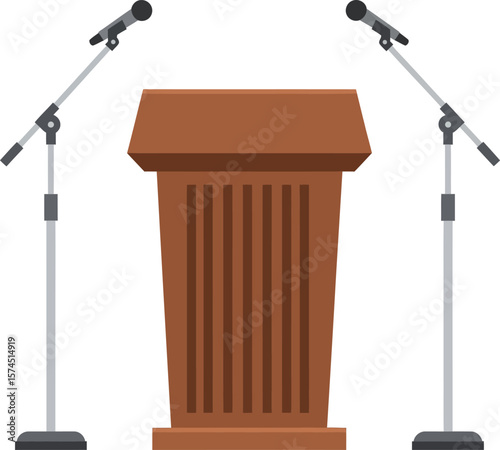 Podium with Microphones Public Speaking, Conference, Presentation, Lecture, Event