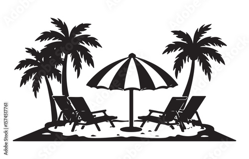 Abstract summer Beach, hand drawn sunset and sunrise outline landscape tropical beach,