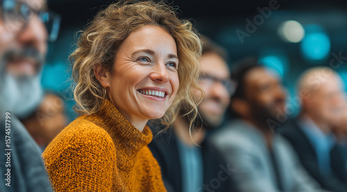 Diverse business professionals at a conference or seminar, engaging in discussions. Young and mature multiethnic team members meeting in an office setting, promoting collaboration.