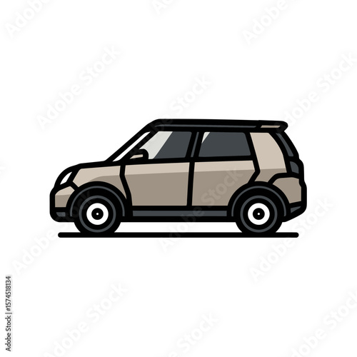 Beige suv drives forward simple white background transport design