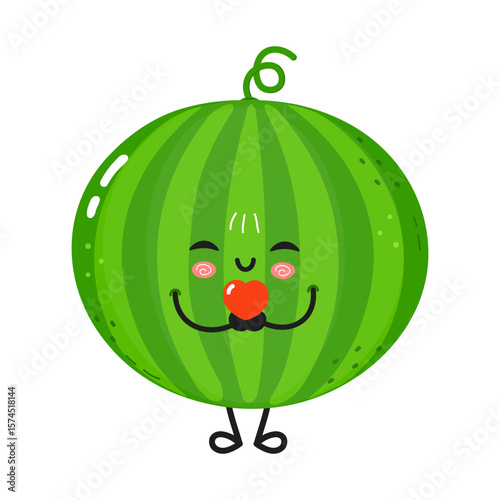 A charming cartoon watermelon character, happily holding a heart, filled with love and affection.