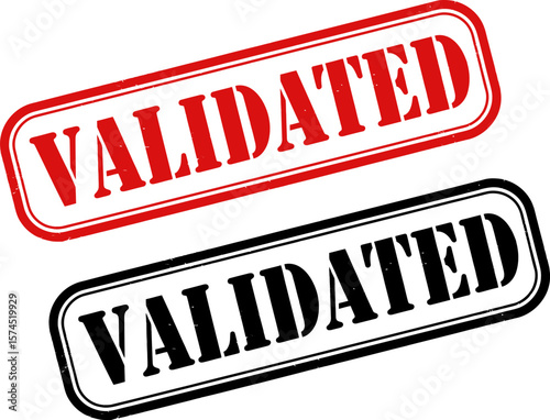 Two rubber stamp seals displaying the word "VALIDATED" in contrasting colors.