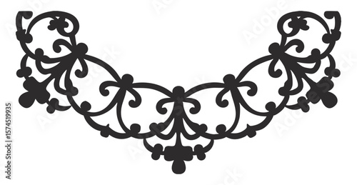 Black filigree swirls and flourishes forming decorative border, vintage style line art, suitable for graphic design projects requiring classic ornamental elements