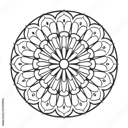 Beautiful circular mandala featuring intricate floral patterns and geometric shapes, creating a harmonious balance and visual appeal, suitable for various design and spiritual applications