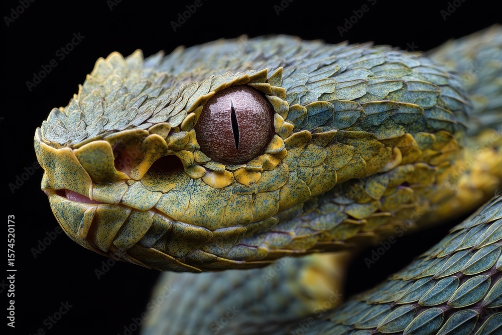 Fototapeta premium Snake Fangs. Venomous Bush Viper Fangs in Close-up Detail