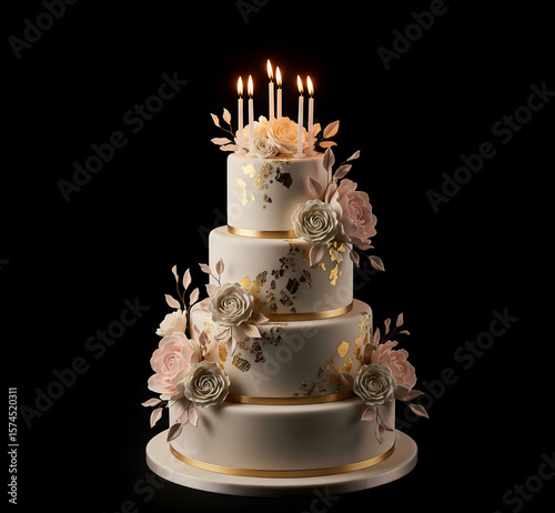 Luxury Birthday Cake on Black Background Illustration
