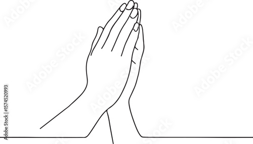 Hands Clasped in Prayer Faith Concept Minimal Line Drawing