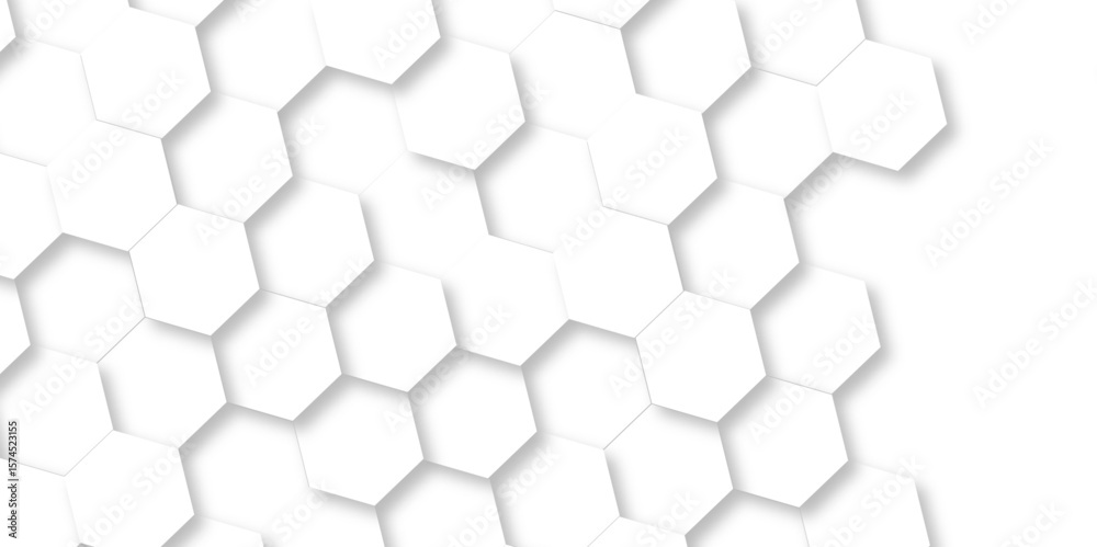 Naklejka premium Minimal white hexagonal hexagon modern technology creative emboss light honeycomb polygonal web. abstract geometric science and mosaic tile with template texture background. 