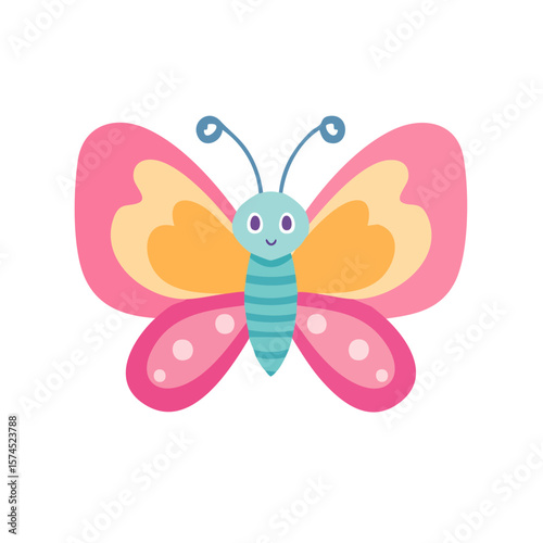 Colorful Butterfly Character  Isolated on a Transparent Background