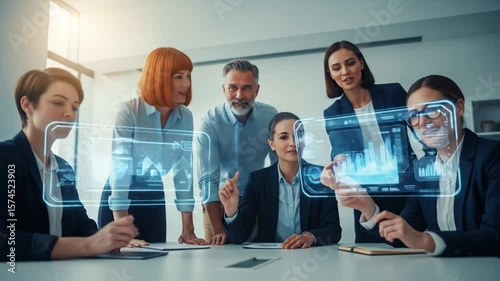 Futuristic Business Meeting: Team Collaboration with Augmented Reality Interface