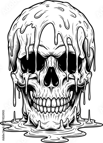 Melting Skull Dripping Liquid Surreal Horrifying Artistic Sketch Illustration