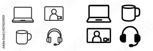 Icons representing remote work and online communication tools used during virtual meetings and presentations