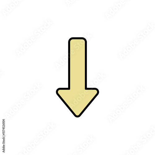 Beige arrow indicates direction downward isolated illustration