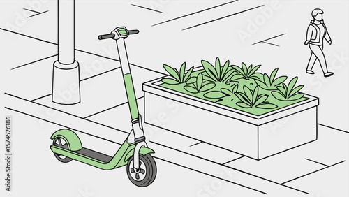 Electric Scooter Near Sidewalk Planter