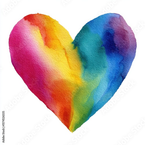 Watercolor Rainbow Heart - Isolated. Love Symbol in Colorful Abstract Design