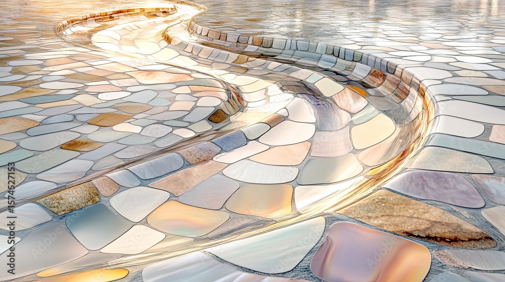 Obraz premium Abstract design of a flowing stream of water on a mosaic tile floor