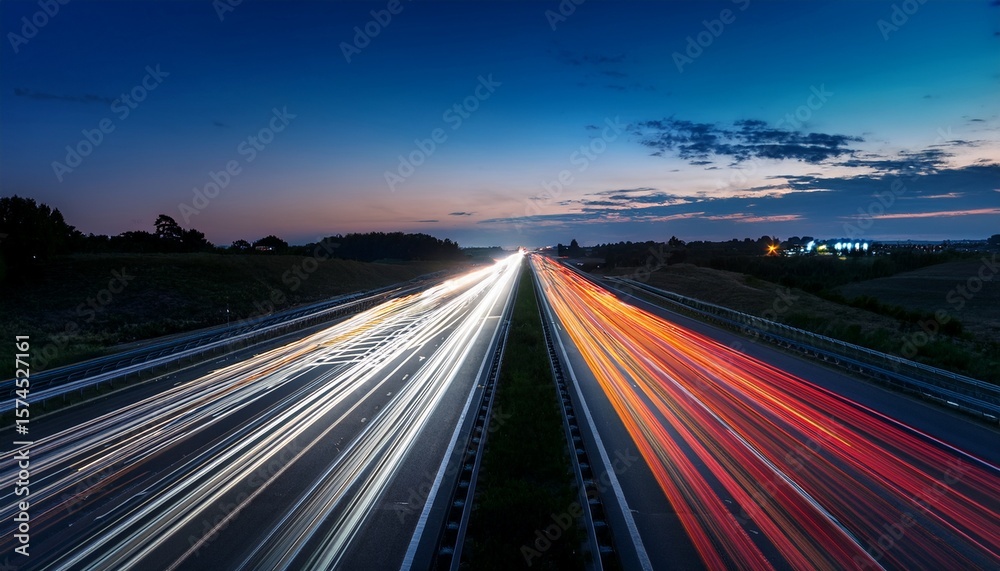 Obraz premium speed traffic light trails on motorway highway at night