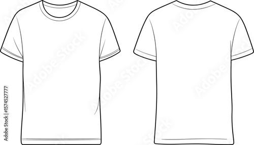 Blank white t-shirt template, front and back view, apparel mockup, unisex shirt design, fashion illustration, clothing vector, minimalist tee