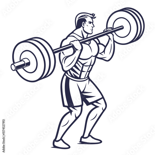 Muscular man lifting heavy barbell bodybuilder weightlifter