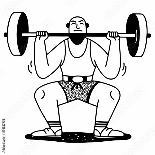 Muscular man performing barbell squat bodybuilder weightlifting