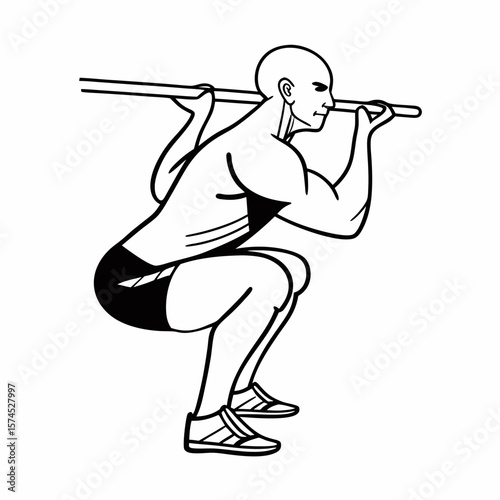Muscular man performing barbell squats bodybuilder weightlifting
