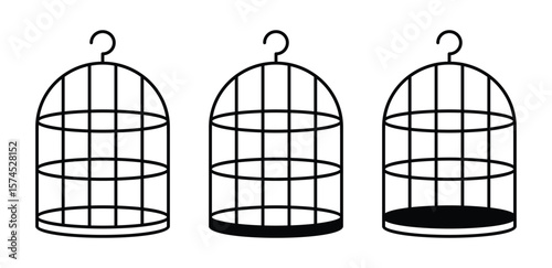 Birdcage Icons Set Simple Line Vector Illustration Black and White Color Isolated