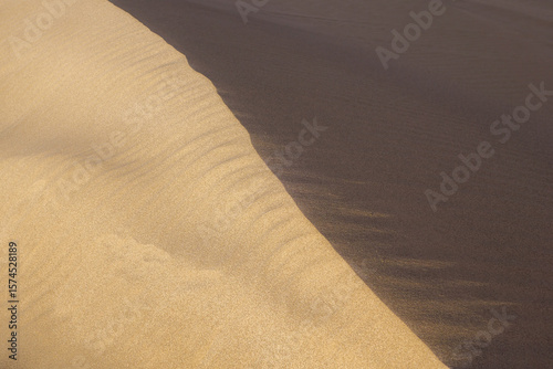 A view from above of a dune. You can see the contrast boundary separating the sunlit side from the shady side.