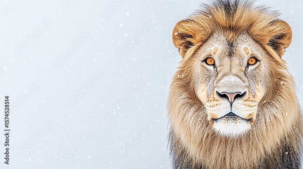 Fototapeta premium Majestic lion in the winter snow.
