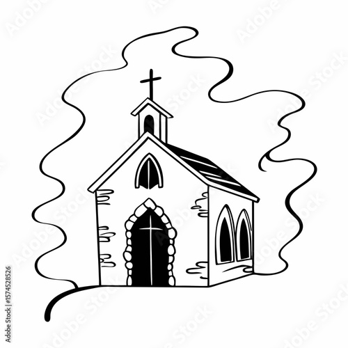 Old chapel with swirling mist church building