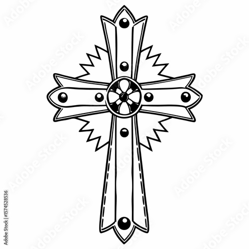 Ornate cross with central floral motif and pearl accents religious symbol spiritual