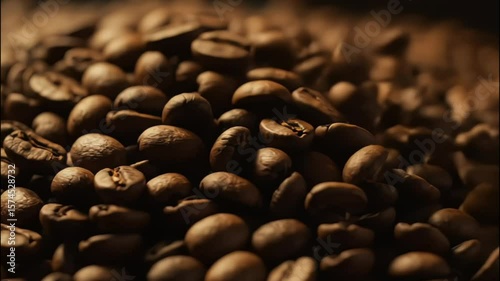 Close up shot of coffee beans, cinematic vibe.