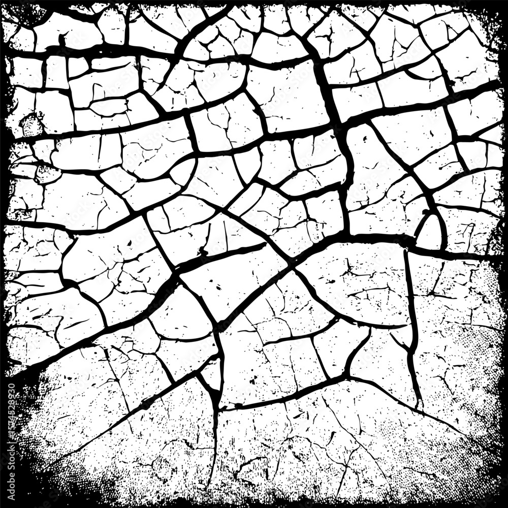 A set of hand-drawn vector grunge textures featuring cracked earth patterns and bold hatching. Organic, fractured lines create a rugged and natural look in graphic compositions.