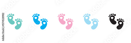 Baby Feet new born. Colorful baby feet Love heart boy or girl sign. Colorful baby feet icon on white background. vector illustrator.