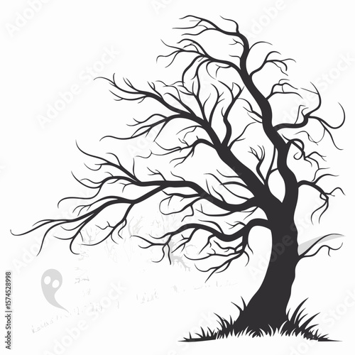 Spooky bare tree with ghost and mist Halloween