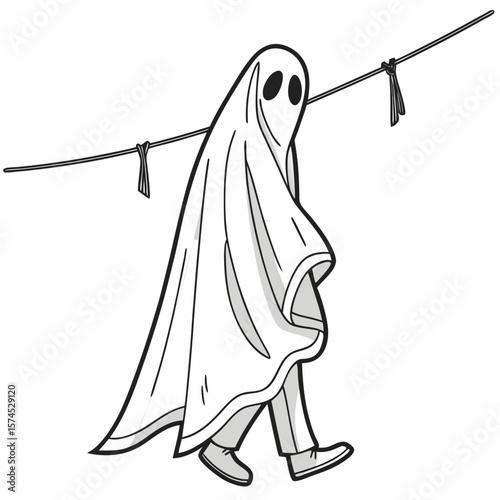 Walking ghost costume hanging on clothesline vector