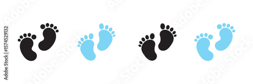  Baby feet icon. Baby footprints icon set. Baby footprints icon isolated on white background. Baby Feet new born.