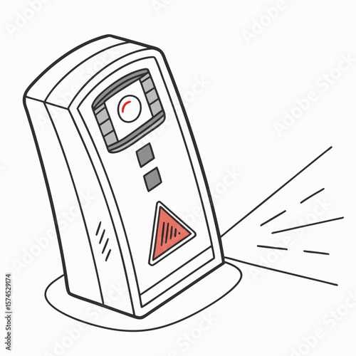White motion sensor with red alert triangle and beam security device detection