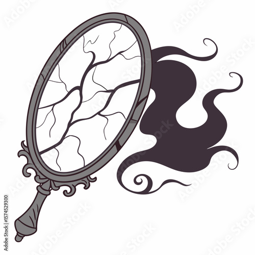Antique oval mirror with dark wisps cracked glass
