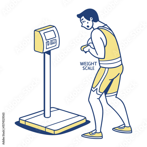 Athletic man checking weight scale athlete