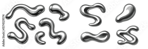 Abstract metallic shape designs arranged creatively for artistic or design purposes showcasing fluid forms