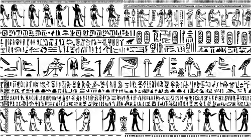 Ancient egyptian vector seamless horizontal pattern with hieroglyphs
