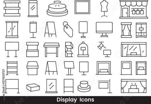 Collection of Visual Merchandising, Store Fixture, and Trade Show Outline Icons