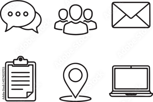 Communication Icons  Group Chat, Email, Location, Documents, Laptop