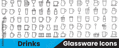  Beverage and Drinkware Icons | Cafe, Bar, and Restaurant Glassware Symbols