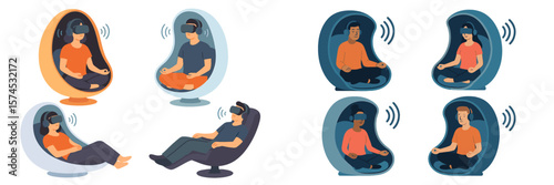 Virtual reality relaxation pods provide immersive experiences for stress relief and meditation