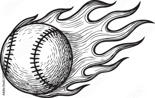 Baseball ball in fire line art vector