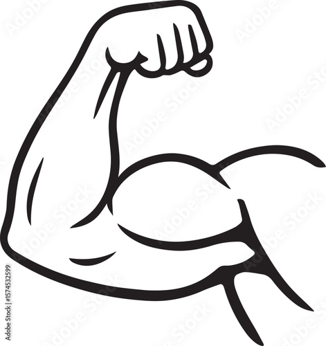 Bodybuilder muscle flex arm vector illustration. Strong macho biceps gym flexing hand line art vector